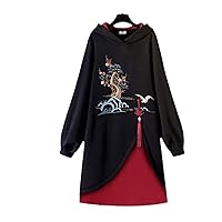 Chinese Style Hoodies Stitching Vestido Cheongsam Oversized Embroidery Sweatshirt Dress Spring Women Buckle Dresses