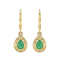 1.5 Ct Pear Shape Emerald Gemstone 925 Sterling Silver Teardrop Filigree Design Dangle Earrings lever Back Women Earring Jewelry