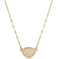 Humble Chic Simulated Druzy Pendant Necklace for Women with Sparkly Oval Stone - Gold, Silver, or Rose Gold Tone Chain - 16