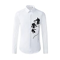 通用 Four Seasons Men's Shirt Rose Flower Ten Thousand Needle Embroidery Business Casual Men's Long-Sleeved Shirt