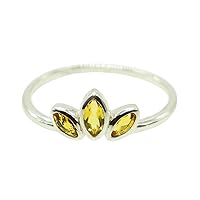 3 Stone Set Bezel-setting Yellow Citrine Birthstone Jewelry 925 Sterling Silver Designer Ring