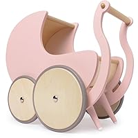 Kinderfeets Pram Walker - Toy Stroller for for Babies, Kids, and Toddlers | Sustainable and Eco-Friendly | 2-in-1 Walker and Stroller Design (Rose)