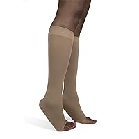 SIGVARIS Women’s Style Soft Opaque 840 Open Toe Calf-High Socks 30-40mmHg - Nude - Large Short
