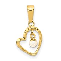 14k Gold Polished 2.5 3mm Freshwater Cultured Pearl Open Love Heart Pendant Necklace Jewelry for Women