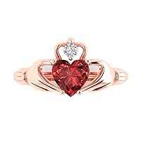 Clara Pucci 1.5ct Heart Cut Irish Celtic Claddagh Solitaire Natural Red Garnet Proposal Wedding Anniversary Bridal Ring 18K Rose Gold