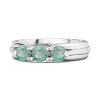 Natural 0.30 Ct Emerald Gemstone Three-Stone Harmony Band 925 Sterling Silver Promise Ring