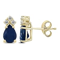 5x3MM Pear Shape Natural Gemstone And Three Stone Diamond Earrings in 14K White Gold and 14K Yellow Gold (Available in Emerald, Ruby, Sapphire, and More)