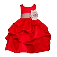 Pink Promise Christmas Red Flower Girl Wedding Holiday Pick Up Dress with Bow