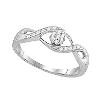 The Diamond Deal 10kt White Gold Womens Round Diamond Twist Flower Cluster Ring 1/8 Cttw
