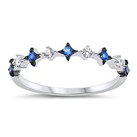 Blue Simulated Sapphire Cross Sparkle Star Ring New 925 Sterling Silver Band Sizes 5-10