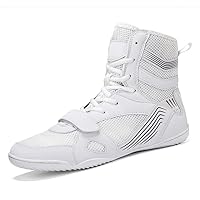 Boxing Shoes for Men Lightweight Breathable Fitness Sneakers Wrestling Shoes Bodybuilding Training White
