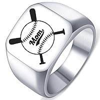Cool Mom Mother Baseball Ball Buff Art Fan Solid Stainless Steel Ring
