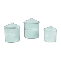 Creative Co-Op Metal Containers with Lids, Coffee, Tea, Sugar (Set of 3 Sizes/Designs) Food Storage, Mint Green