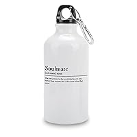 Travel Bottles White - with Hanging Buckle - Lightweight - 14oz - Definition Gift Idea Art Soulmate Aluminum Water Bottle for Adventure, Outdoor, Gym Sports, 14oz, Gifts for Team