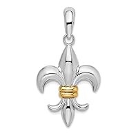 Sterling Silver Polished Fleur de Lis w/ 14k Yellow Gold Accent Pendant