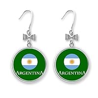 Argentine Football South American Flag Bow Earrings Drop Stud Pierced Hook