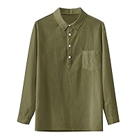 Shirts Cotton Linen Solid Pocket Tee Turn-Down Collar Blouse Tops