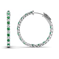 Emerald & Natural Diamond Inside-Out Hoop Earrings 1.39 ctw 14K White Gold