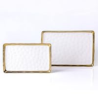 Stone Lain Florian Porcelain Large and Medium Rectangle Service Platters, White with Gold Rim