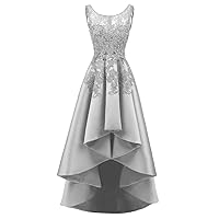 Womens Lace Beading High Low Wedding Party Dress Satin Bridesmaid Prom Dress Evening Formal Gowns