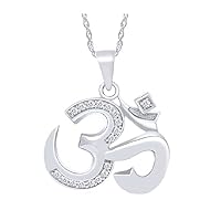 OM, OHM, AUM Symbol Pendant Necklace Round Diamond 14k White Gold Plated 925 Sterling Silver For Women's.