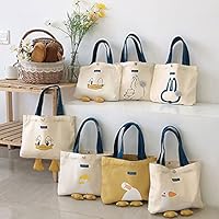 Cute Small Yellow Duck Fashion Trend Handbag Casual Small Pack Cartoon Cat Portable Canvas Bag Handcuffs Lunch Box Bag