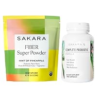 SAKARA Complete Probiotic, 180 Capsules & Fiber Super Powder, Pineapple Flavor - Pre and Probiotics for Women Digestive Health