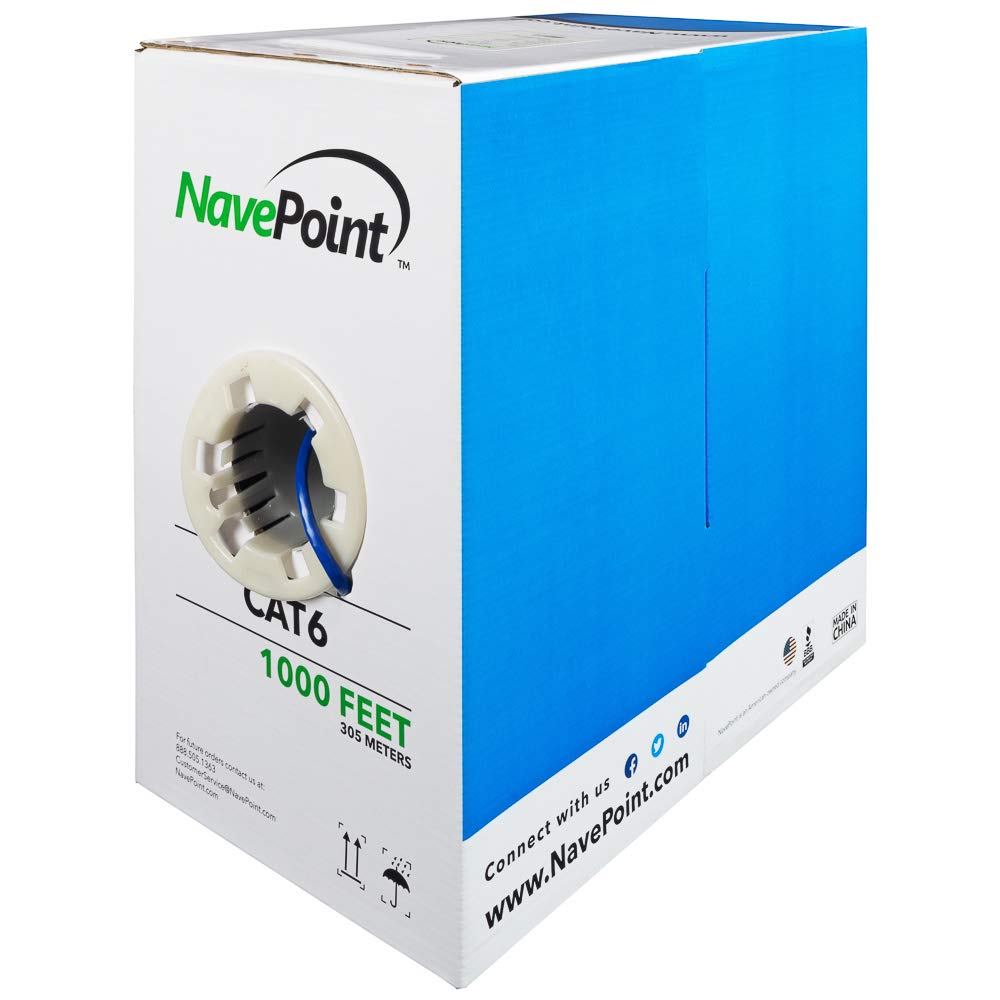 NavePoint Cat6 (CCA), 1000ft, Blue, Solid Bulk Ethernet Cable, 550MHz, 23AWG 4 Pair, Unshielded Twisted Pair (UTP)
