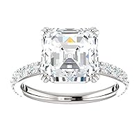 Kiara Gems 5 CT Asscher Diamond Moissanite Engagement Ring Wedding Ring Eternity Band Solitaire Halo Hidden Prong Silver Jewelry Anniversary Promise Ring