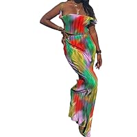 Women Pleated Two Piece Skirts Set Strapless Tube Tops and Long Skirt Dresses 2 Piece Outfit Party Beach Streetwear