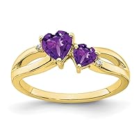 1.5 To 4.4mm 10k Gold Amethyst and Diamond 2 stone Love Heart Ring Size 7.00 Jewelry for Women
