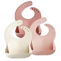 PandaEar Silicone Bibs for Babies Toddlers Girls| Adjustable Waterproof BPA Free Soft Durable Silicone Baby Bibs for eating with Large Pocket Food Catcher