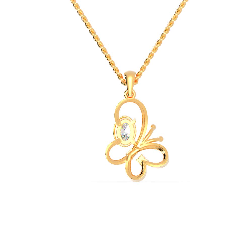 Certified Butterfly Pendant in 18K White/Yellow/Rose Gold with 0.08 Ct Round Natural Diamond & 1.09 Ct Oval Moissanite Solitaire Diamond & 18k Gold Chain Necklace for Women, Wife, Mother, Sister