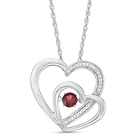 0.50 CT Created Dancing Garnet Interlocked Hearts Pendant Necklace 14k White Gold Finish
