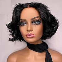 Short Bob Wig Pre Plucked Brazilian Remy 13x4 Lace Front Human Hair Wig Short Wave Bob Pixie Cut For Black Women (8inch, 180% Density)