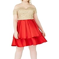 B. Darlin Womens Plus Lace Off-The-Shoulder Cocktail Dress Red