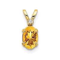 14k Yellow Gold Polished Diamond and Citrine Pendant Necklace Measures 12x4.5mm Wide Jewelry for Women