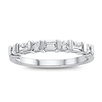 Sterling Silver Baguette and Round Stones Bar Set Anniversary Stackable Band Ring