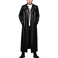 Long Black Leather Trench Coat Men Long Sleeve Double Breasted Spring Autumn Plus Size Pu Leather Mens Clothing