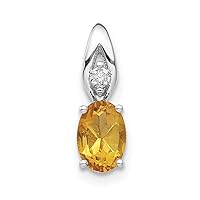 14k White Gold Oval Polished Prong set Open back Citrine Diamond Pendant Necklace Measures 13x4mm Wide Jewelry for Women