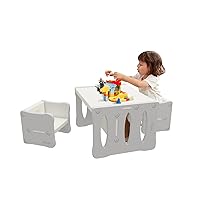 BanaSuper Kid's Table and 2 Chairs Set Plastic Activity Table for Toddlers Children Desk Ideal for Arts & Crafts Snack Time Homeschooling Homework Gift for Boy & Girl(Grey with 2 Chairs Set)