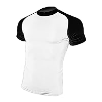 Men's Cotton Athletic Bodybuilding T-Shirts Muscle Short Sleeve Crewneck Tee Color Block Workout Stretchy Running Top