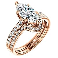 925 Silver 10K/14K/18K Solid Rose Gold Handmade Engagement Rings 3.0 CT Marquise Cut Moissanite Diamond Solitaire Wedding/Bridal Rings Set for Women/Her Propose Rings