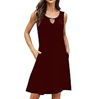 Classic Mother's Day Sleeveless Tank Womens Shift Going Out Print Cotton Tunic Dress Woman Round Neck Slim Red L