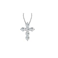 14k White Gold timeless cross pendant beautifully set with 6 glistening white diamonds, (1/2 ct t.w, H-I Color, I1 Clarity), hanging on a 18