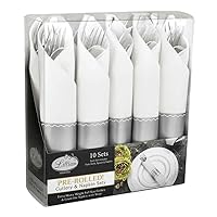 Lillian Tablesettings Silver Pre-Rolled Cutleries & Napkins White | 10 Pcs, 1