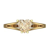 1.45ct Heart Cut Solitaire split shank Genuine Natural Morganite 4-Prong Classic Statement Ring 14k Yellow Gold for Women