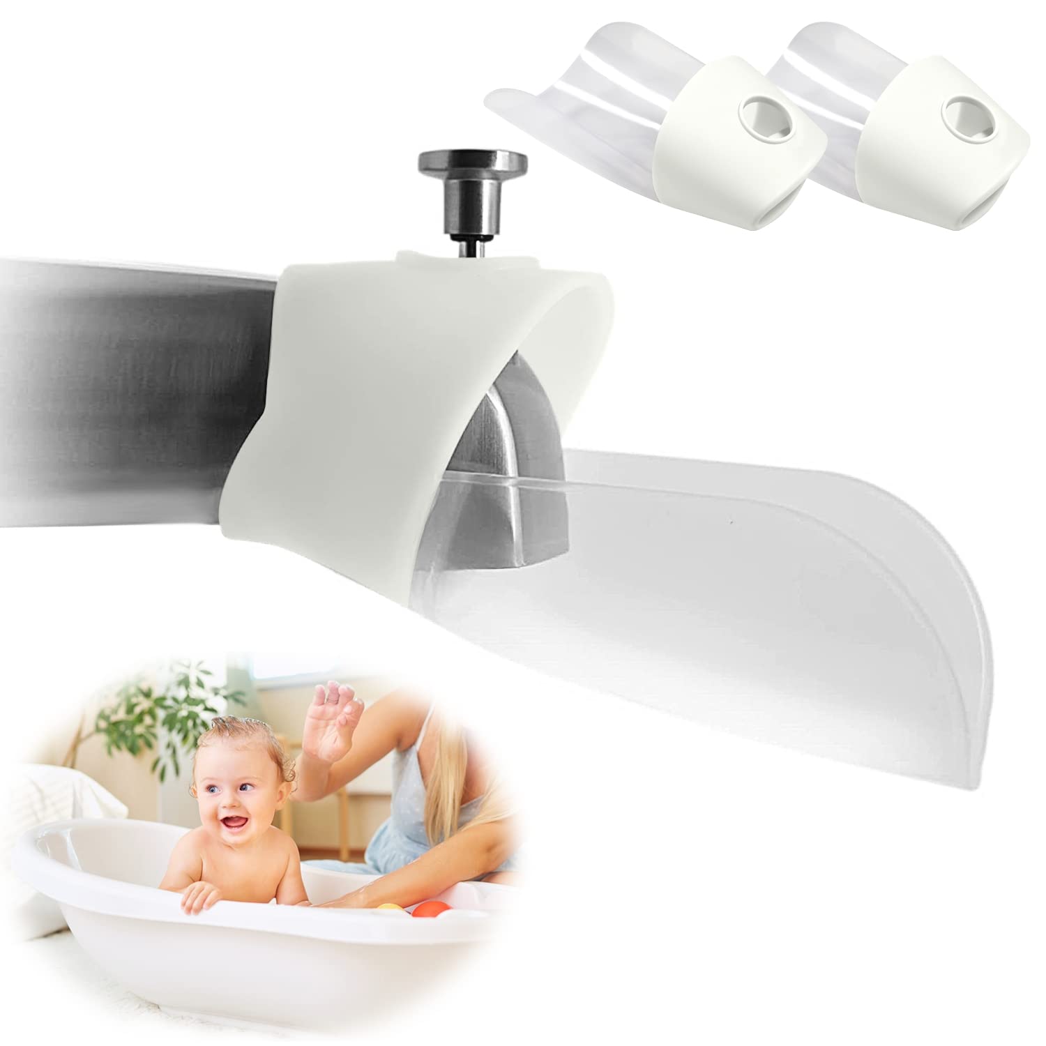 Faucet Extender, 2 Pack Faucet Extender for Toddlers, Bath Tub Faucet Extender for Kids Baby Children Hand Washing, Bathroom Kitchen Sink Spout Extender for Faucet, Fits Most Faucets (White)