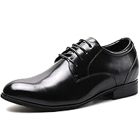 CHAMARIPA Men's Height Increasing Elevator Shoes - Invisible Lace-up Genuine Leather Formal Business Tuxedo Derby Dress Shoes 2.36