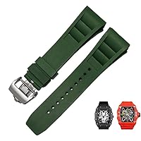 Rubber Silicone Watch Strap for Richard Mille RM011 Series Silicone Tape Accessories Men's Watch Strap 25-20mm (Color : Green, Size : 25mm Gold Buckle)